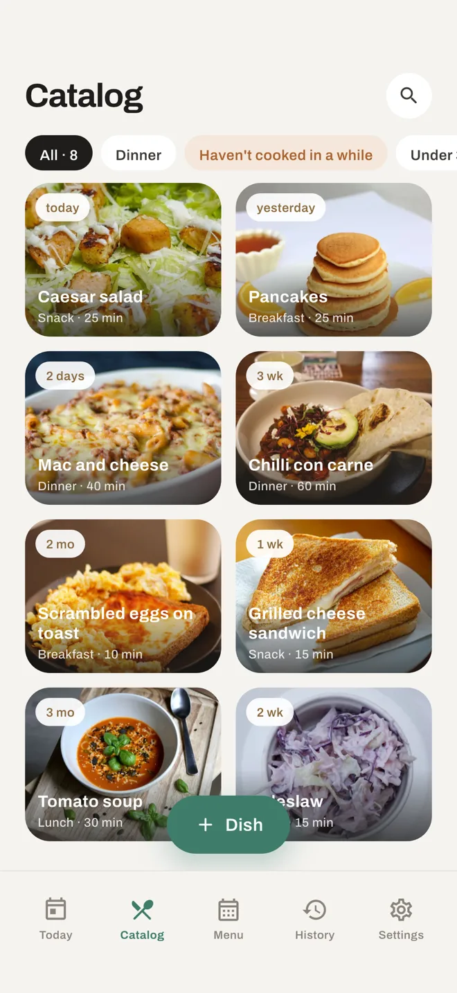Catalog of dishes in DoMenu
